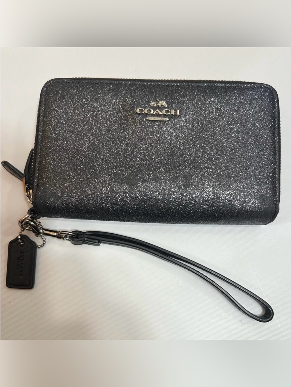 Coach Black Glitter Wristlet Double Zip Wallet With Tag